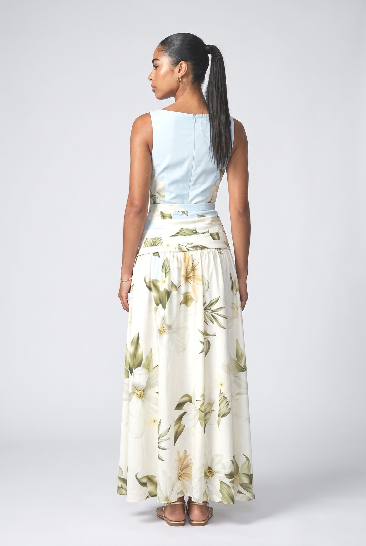 Print Sleeveless Maxi Dress, back view
