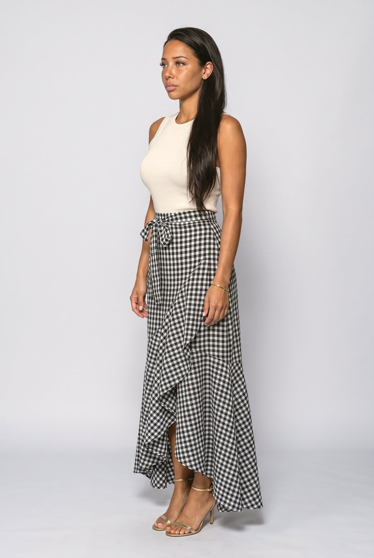 Gingham Ruffle Maxi Skirt, back view