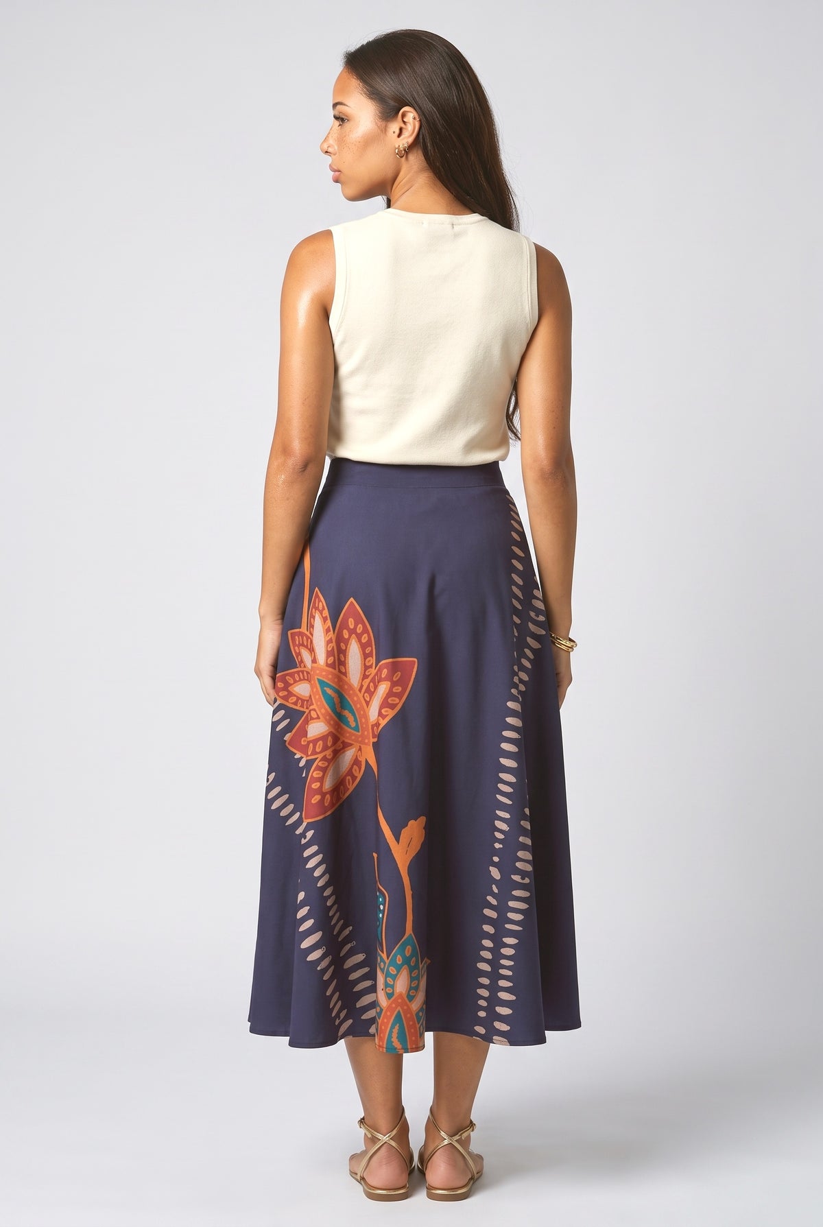 Floral A-Line Midi Skirt, back view