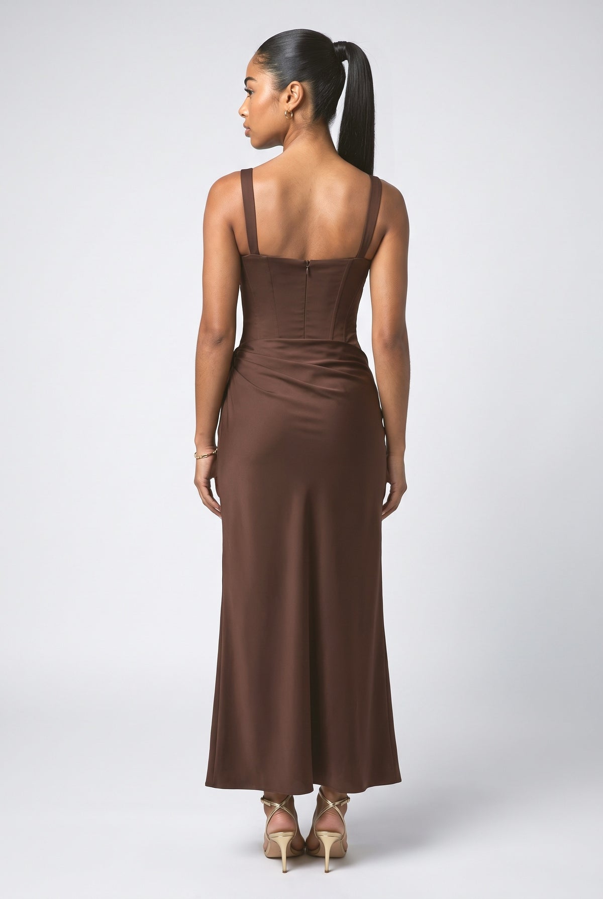 Sling Slim Fit Pleated Maxi Dress, back view