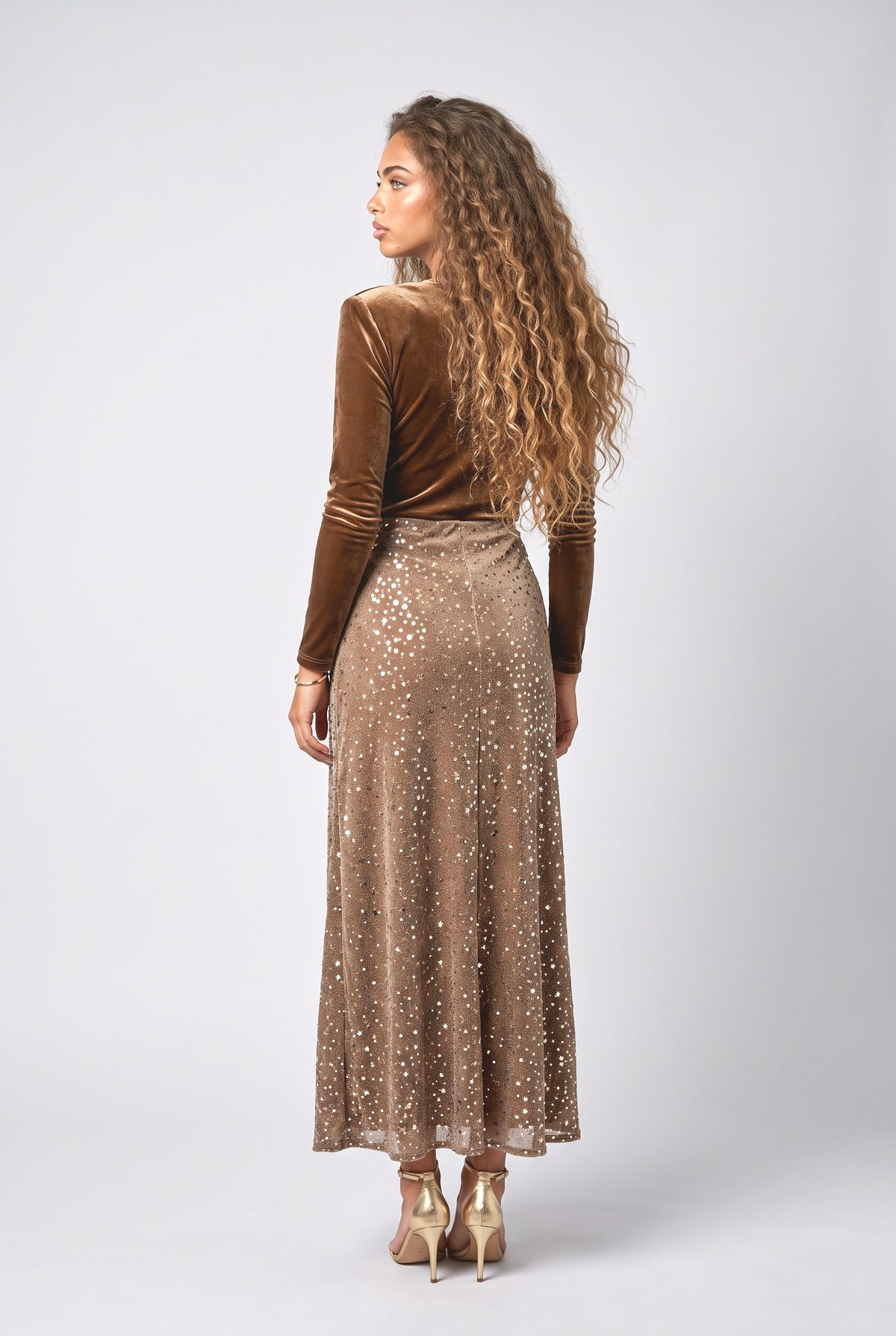 Brown Velvet Outfit Set, back view
