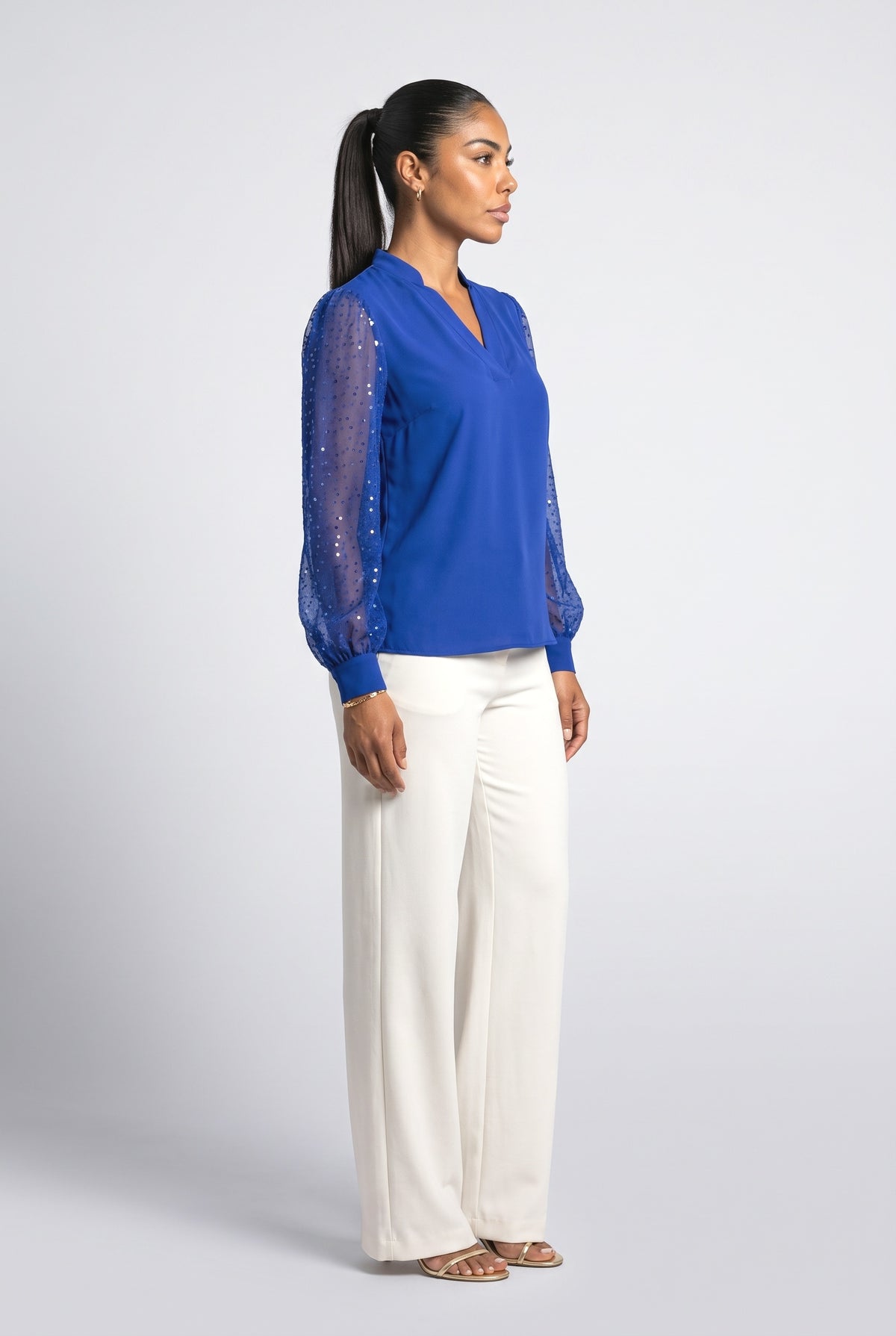 Blue V-Neck Blouse, back view