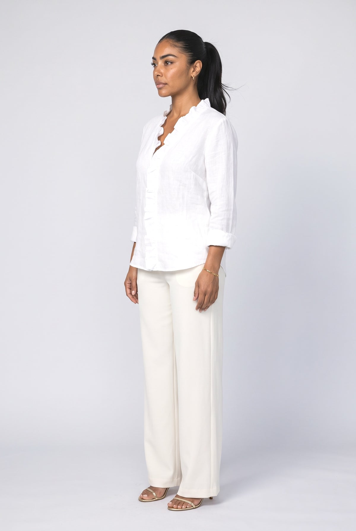 V-Neck Long Sleeve Ruffle Blouse, back view