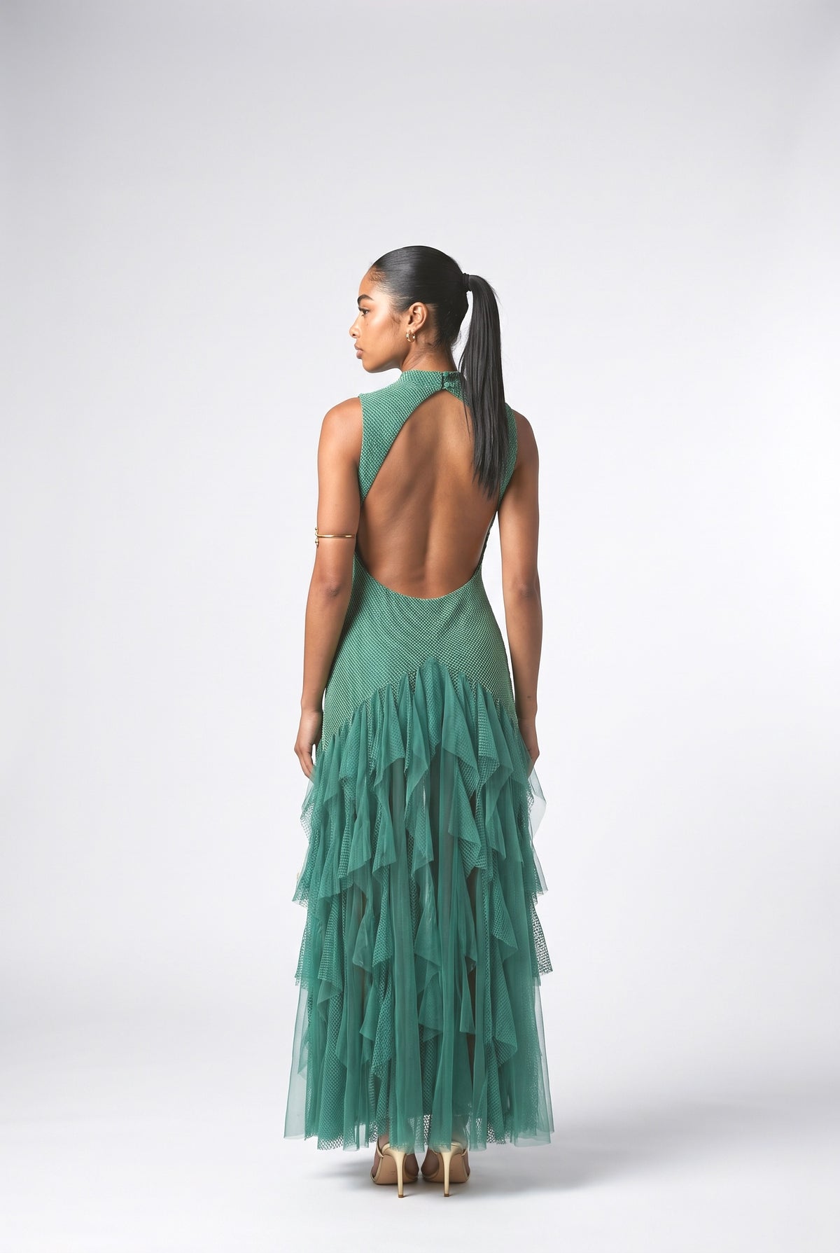 Green Backless Maxi Dress, back view