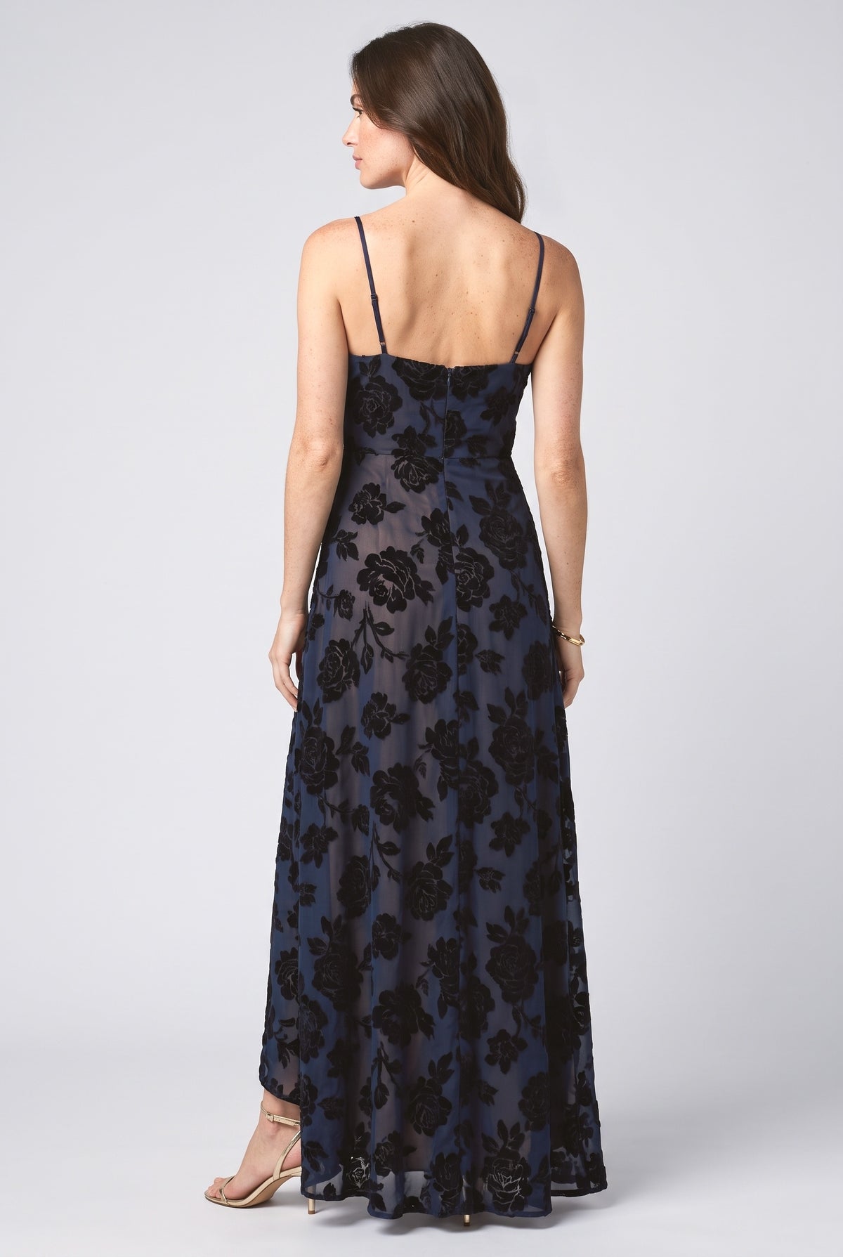 Rose Flower Three-Dimensional Burnt Flower Maxi Dress, back view