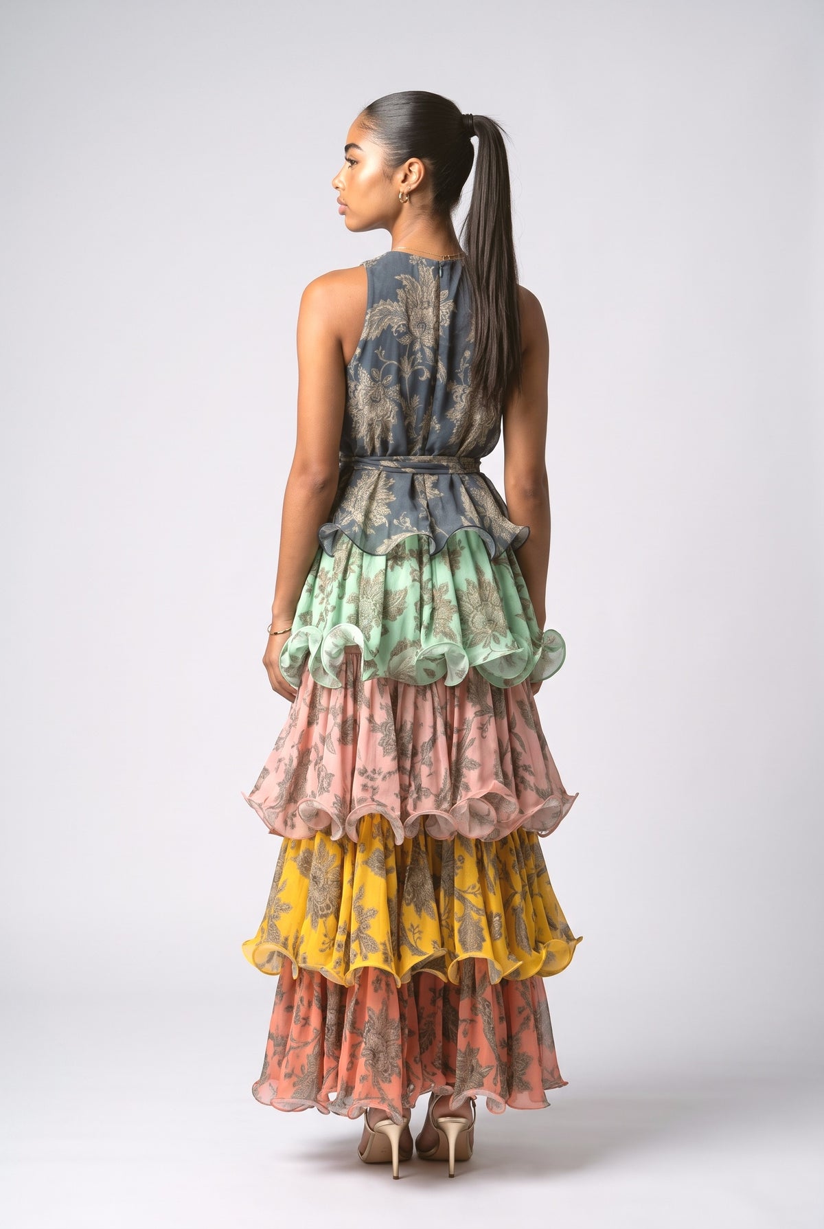 Multi-layer Printing Dress, back view