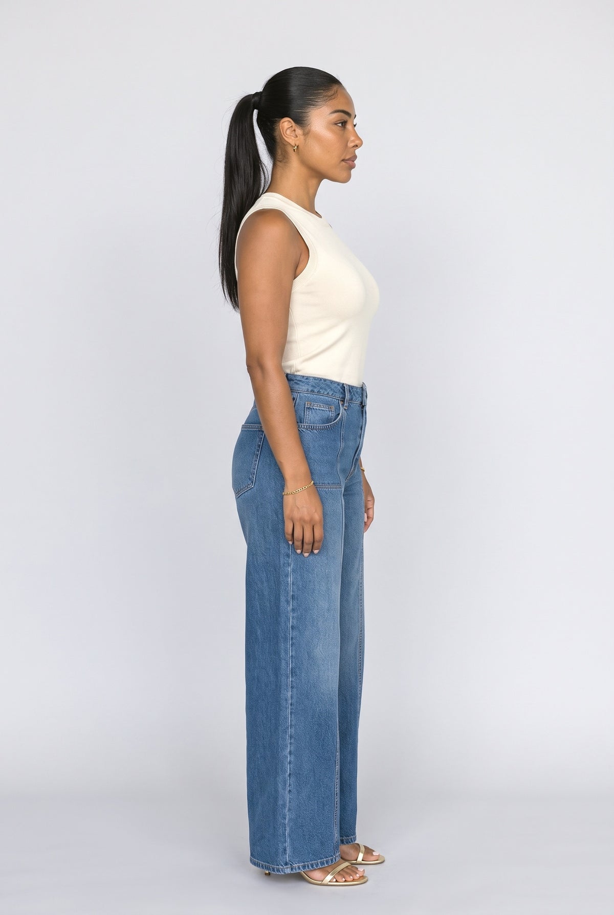 Blue Wide Leg Jeans, back view
