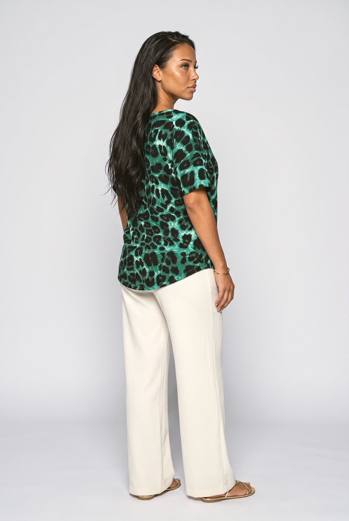 Lace V-Neck Leopard Blouse, back view