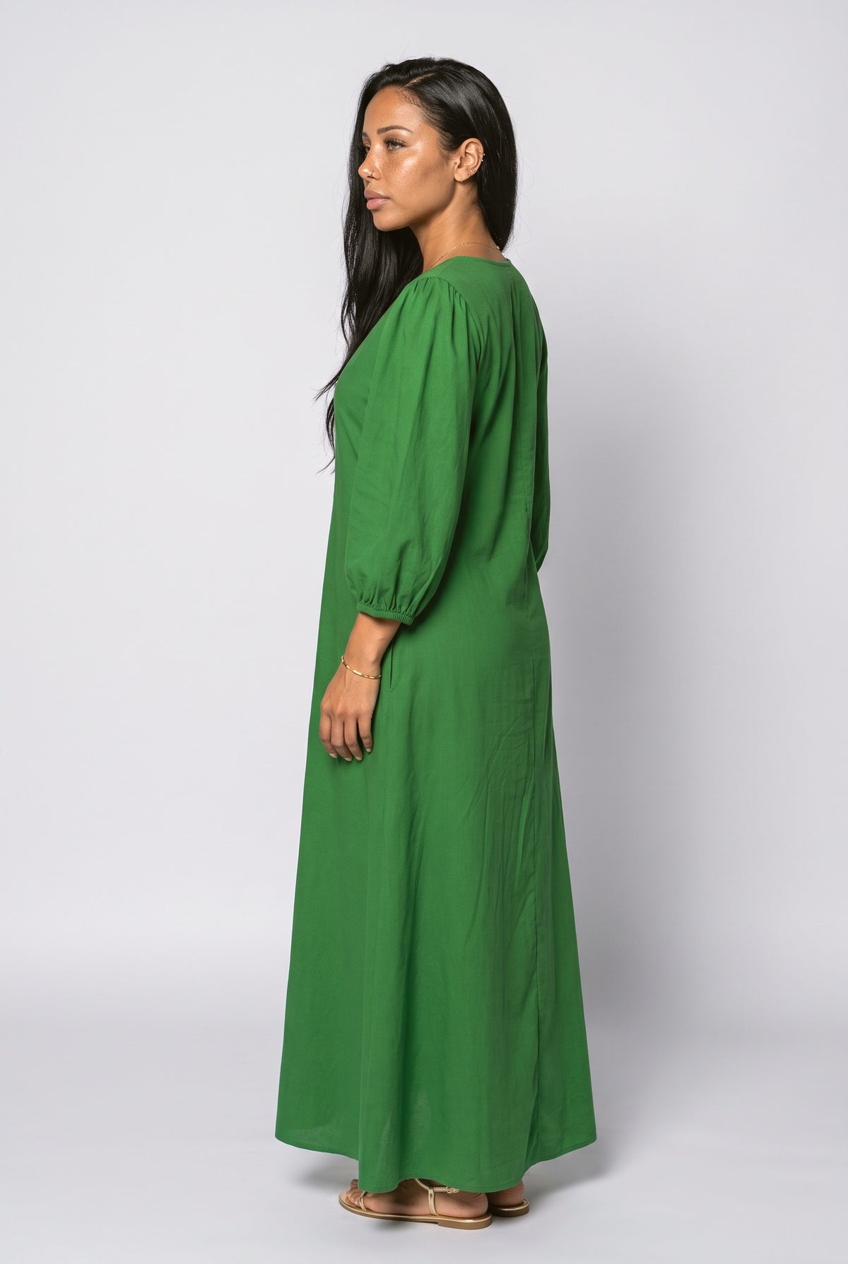 V-Neck Puff Sleeve Maxi Dress, back view