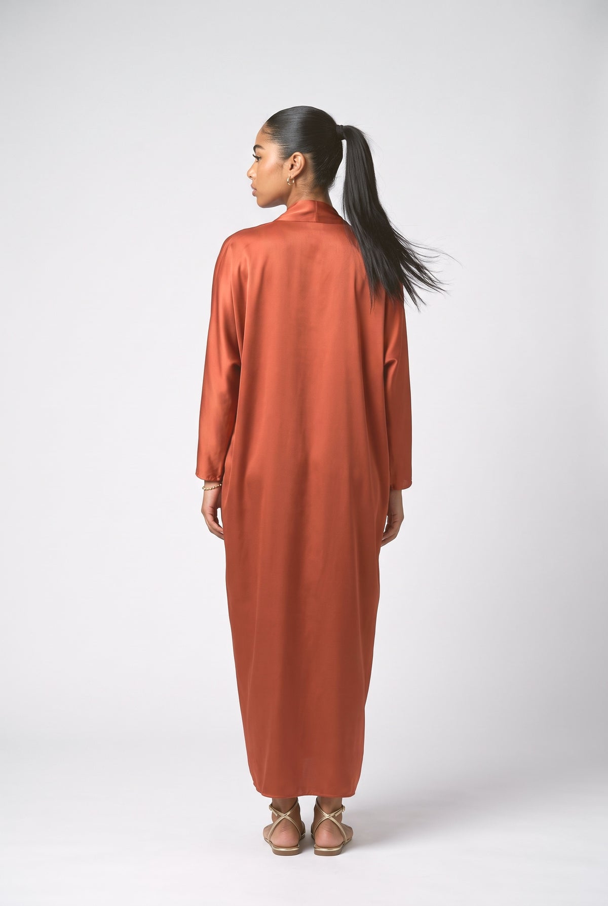 Silky Satin Robe Maxi Dress, back view