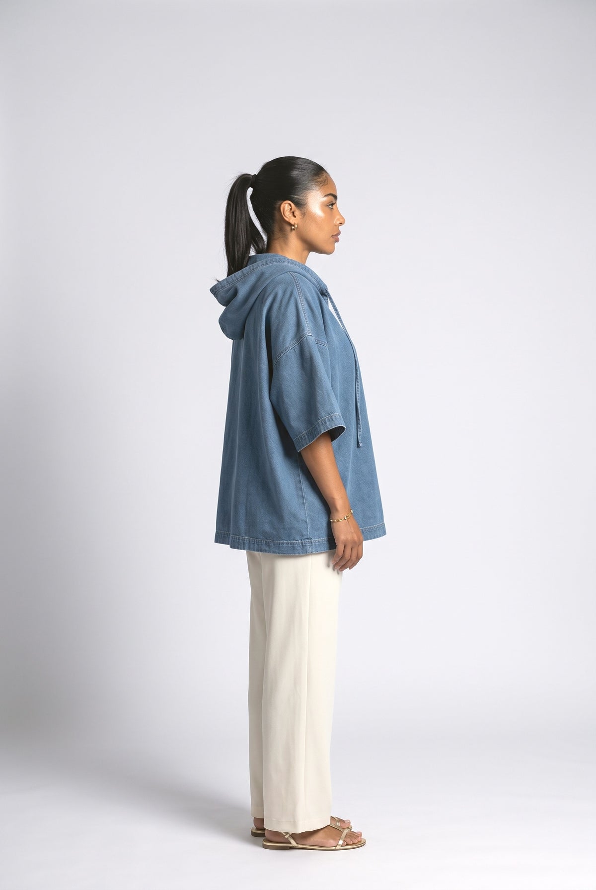 Denim Oversized Hoodie, back view