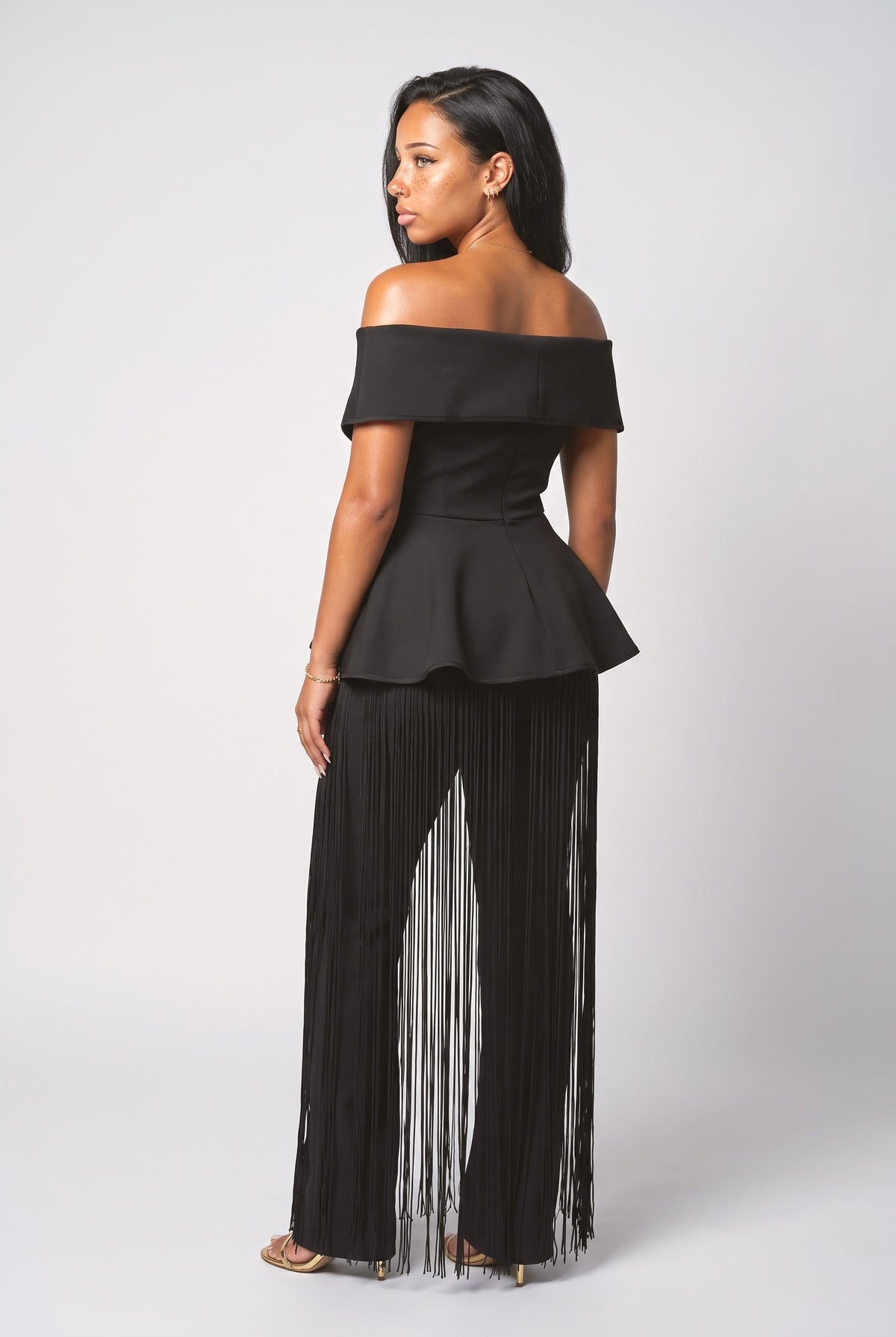 Black Fringe Outfit Set, back view