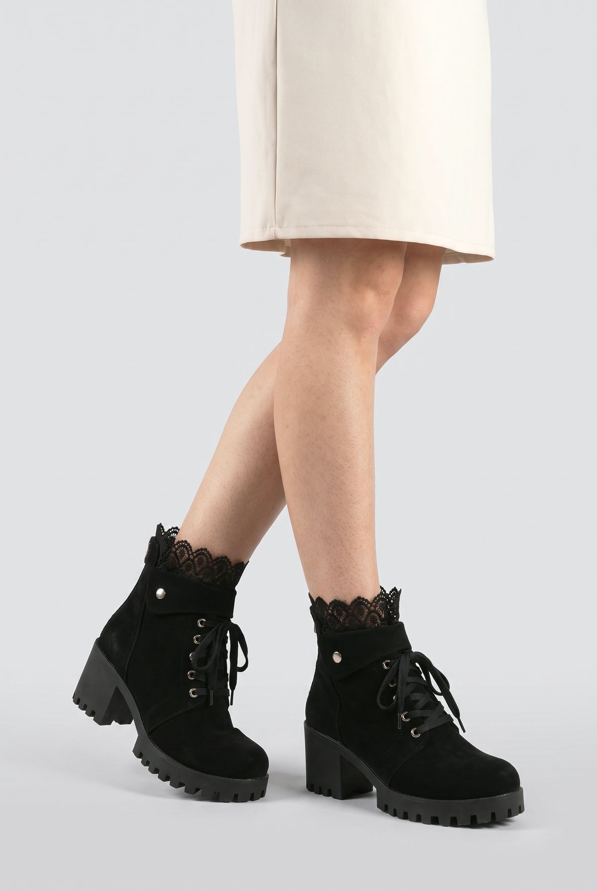 Lace Ankle Boots, worn, shown to scale