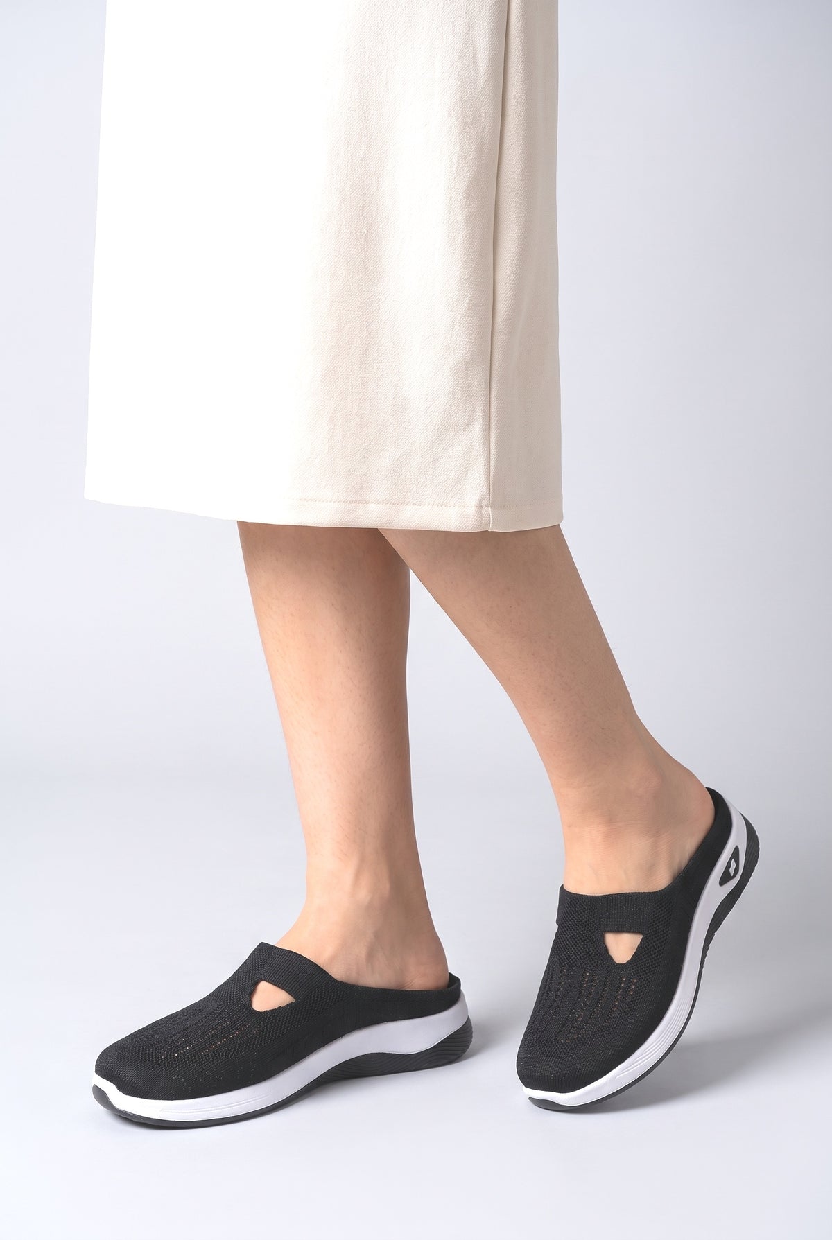Mesh Mule Shoes, worn, shown to scale
