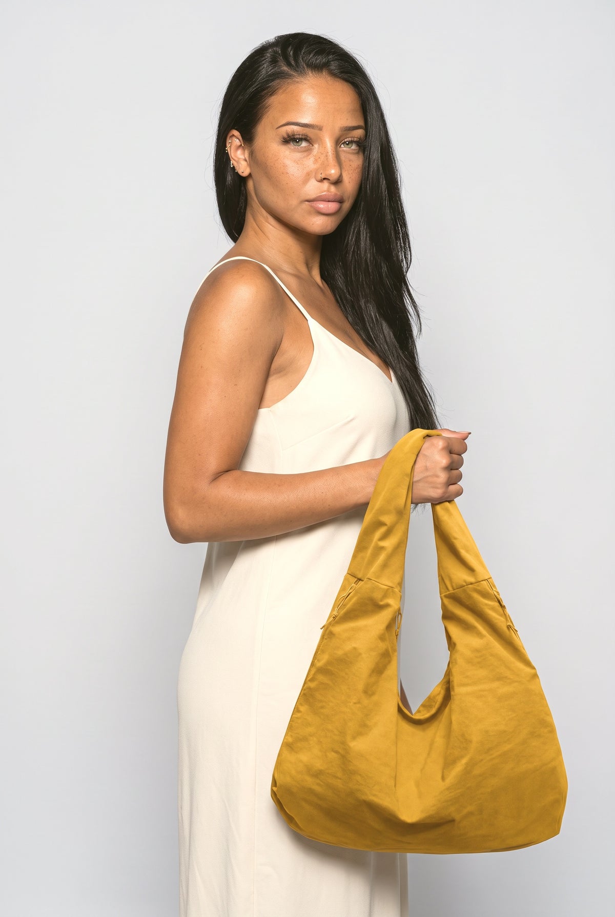 Shoulder Bag, worn, shown to scale