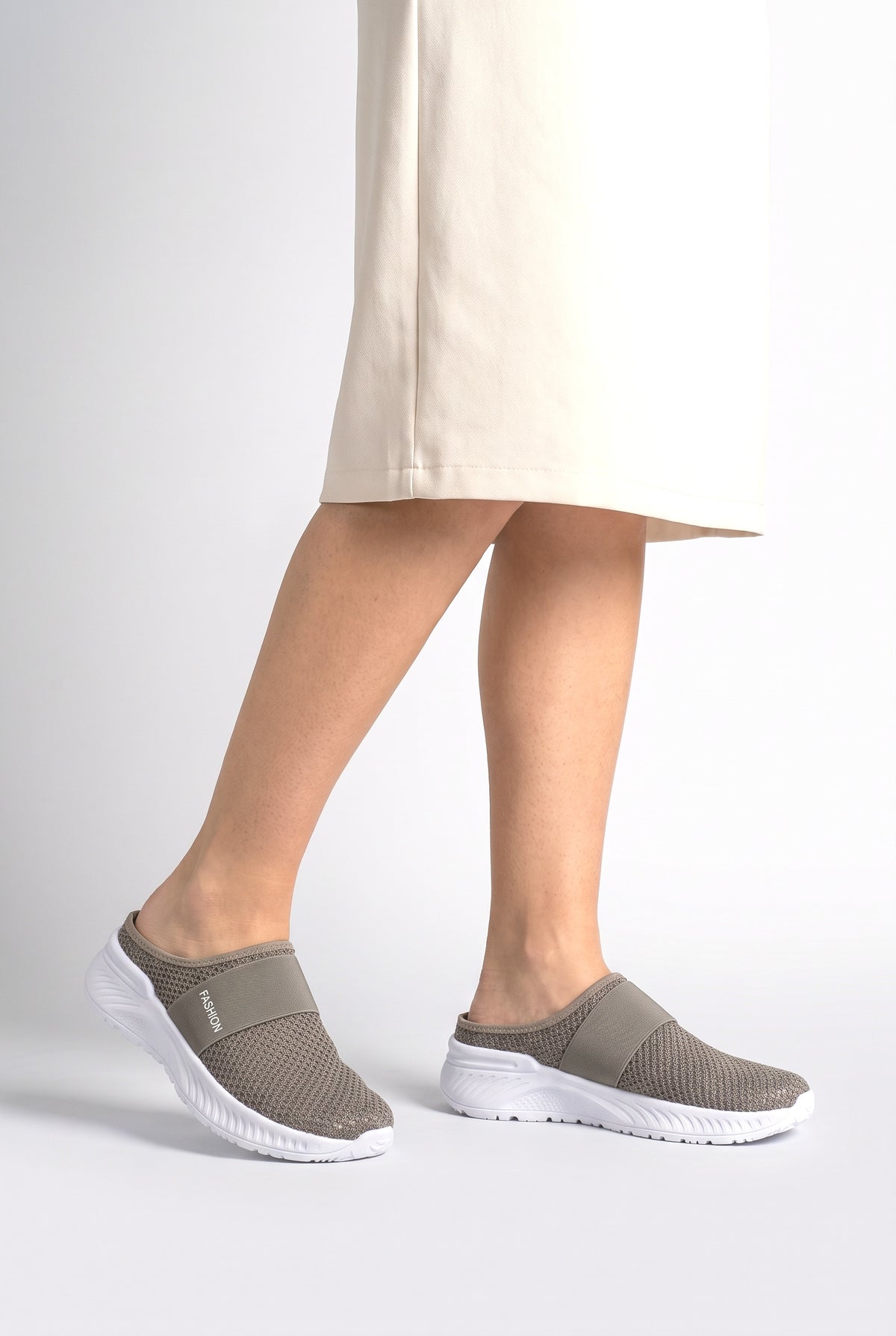 Mesh Mule Shoes, worn, shown to scale