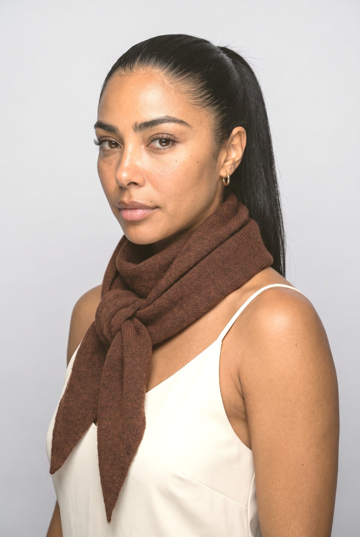 Knit Winter Scarf, worn, shown to scale