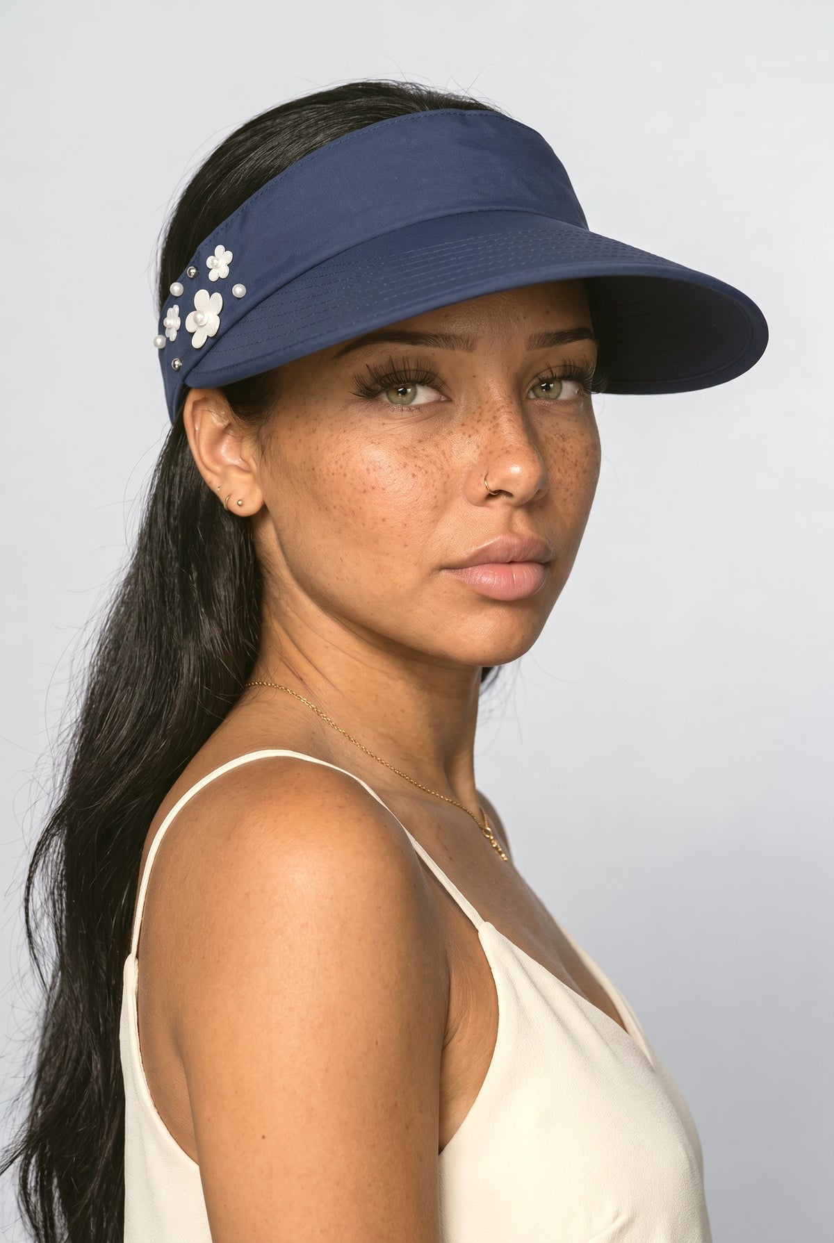 Beanie, worn, shown to scale