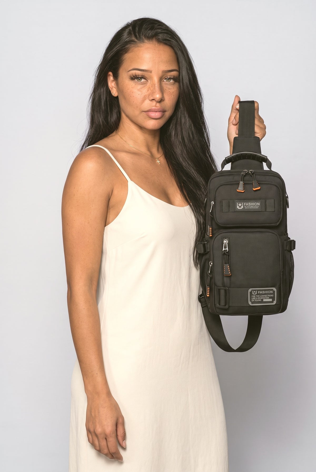 Crossbody Bag, worn, shown to scale