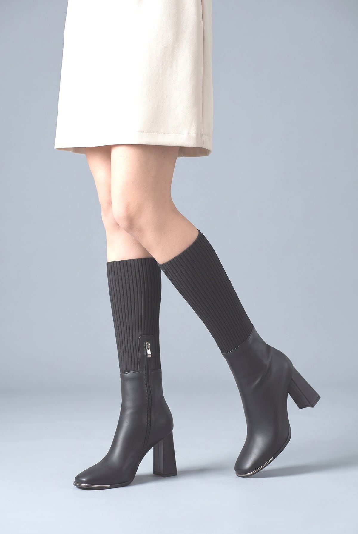 Knit Heeled Boots, worn, shown to scale