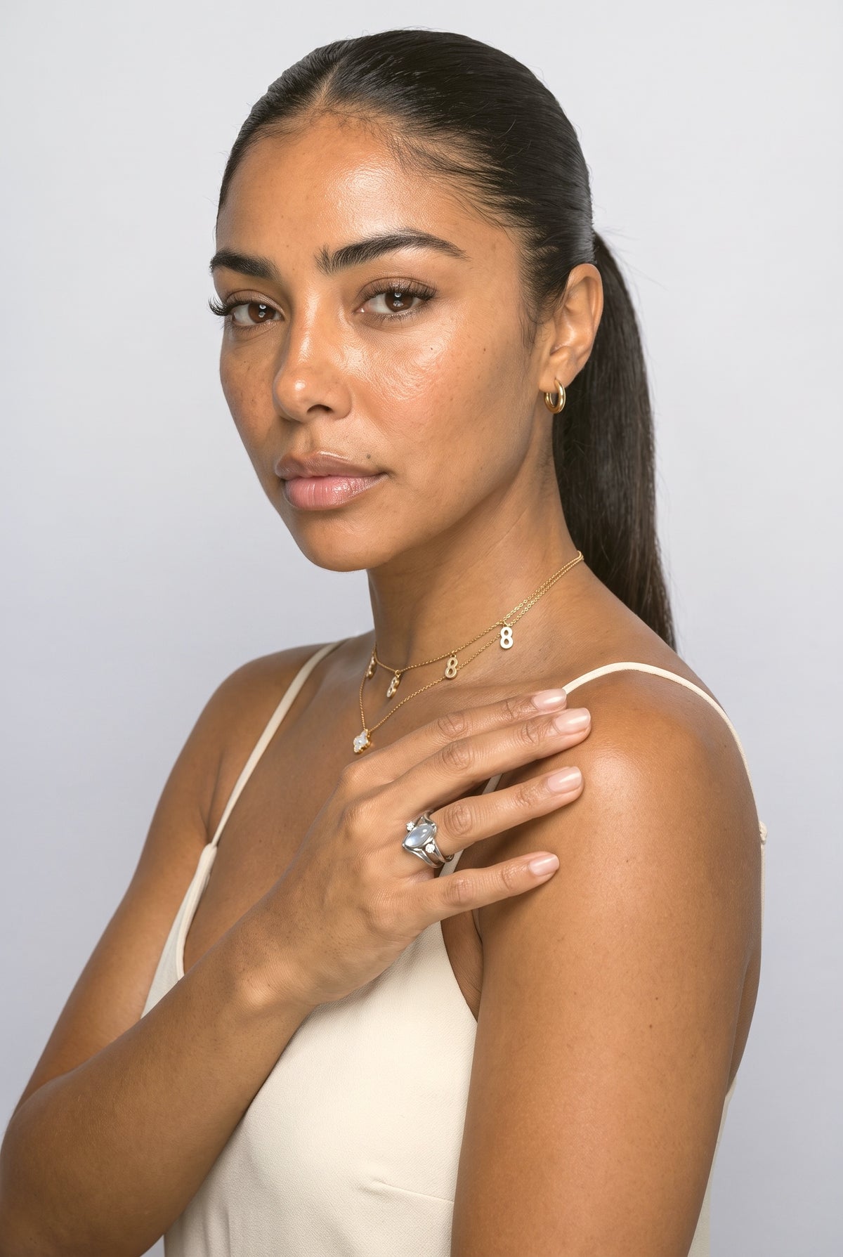 Stackable Rings, worn, shown to scale