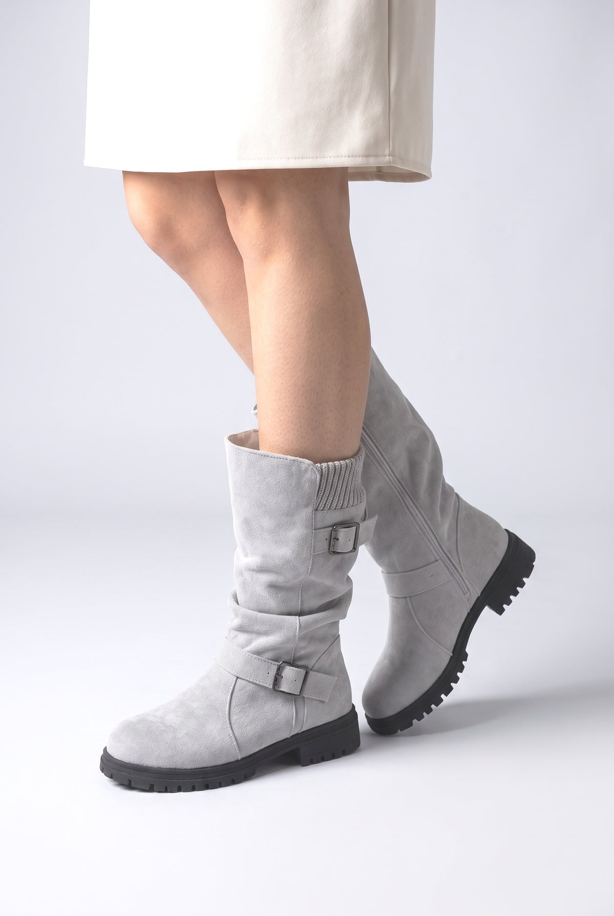 Ribbed Women's Boots, worn, shown to scale