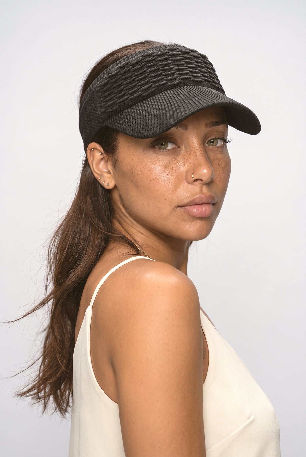 Beanie, worn, shown to scale
