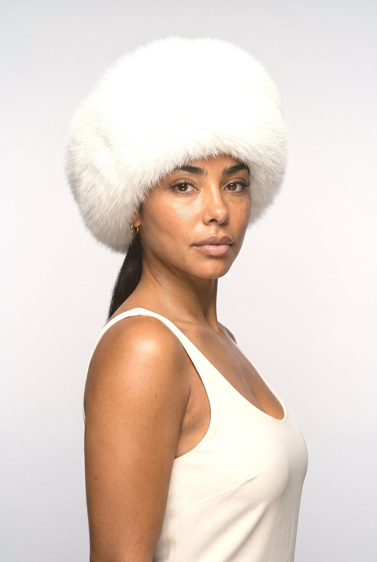 Beanie, worn, shown to scale