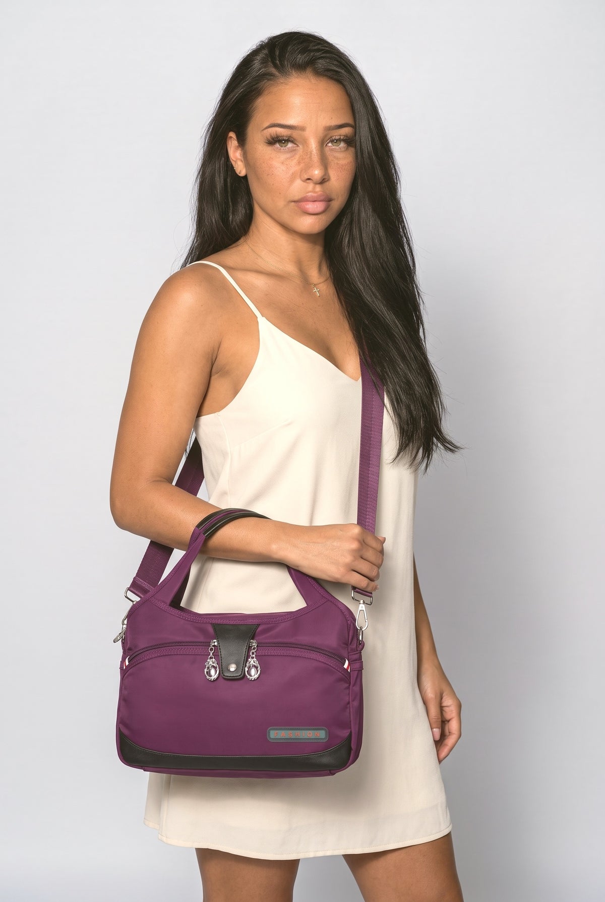 Crossbody Bag, worn, shown to scale