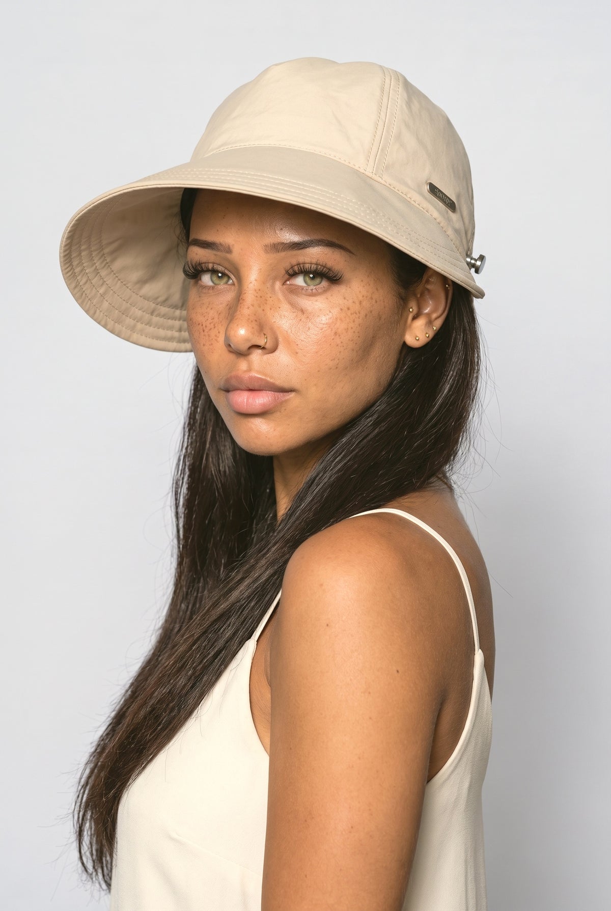 Beanie, worn, shown to scale