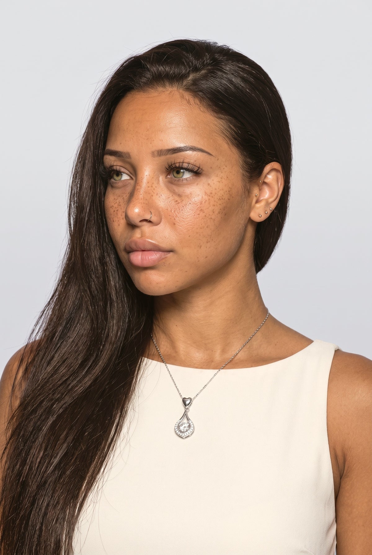 Necklace, worn, shown to scale