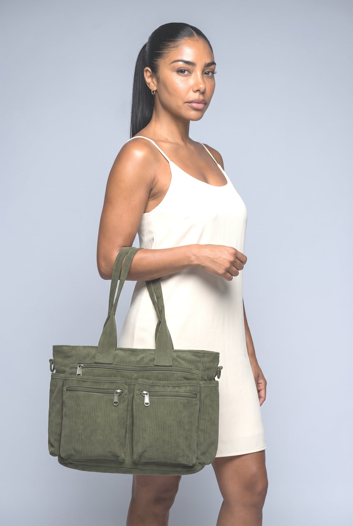 Tote Bag, worn, shown to scale
