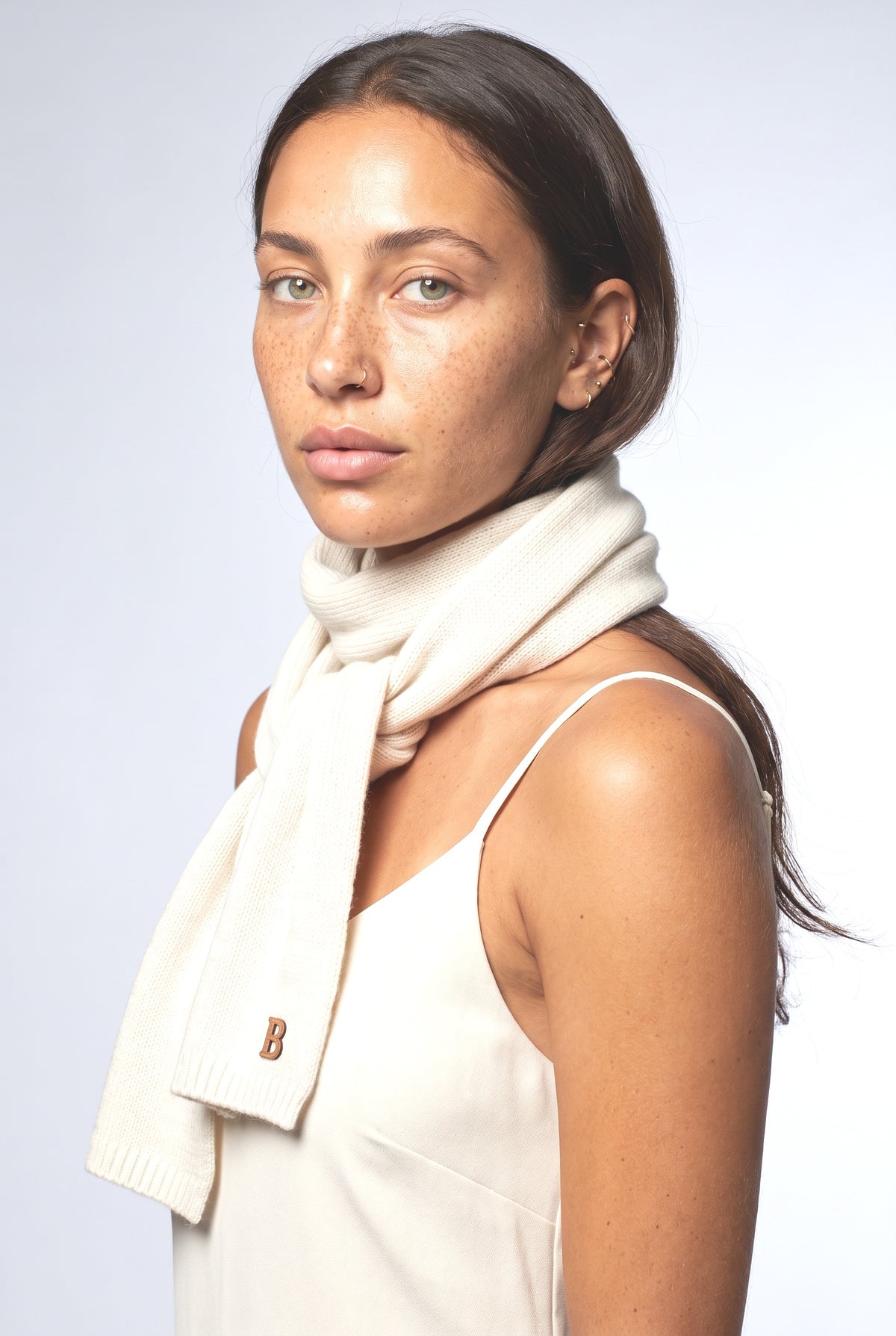 Knit Wrap Winter Scarf, worn, shown to scale