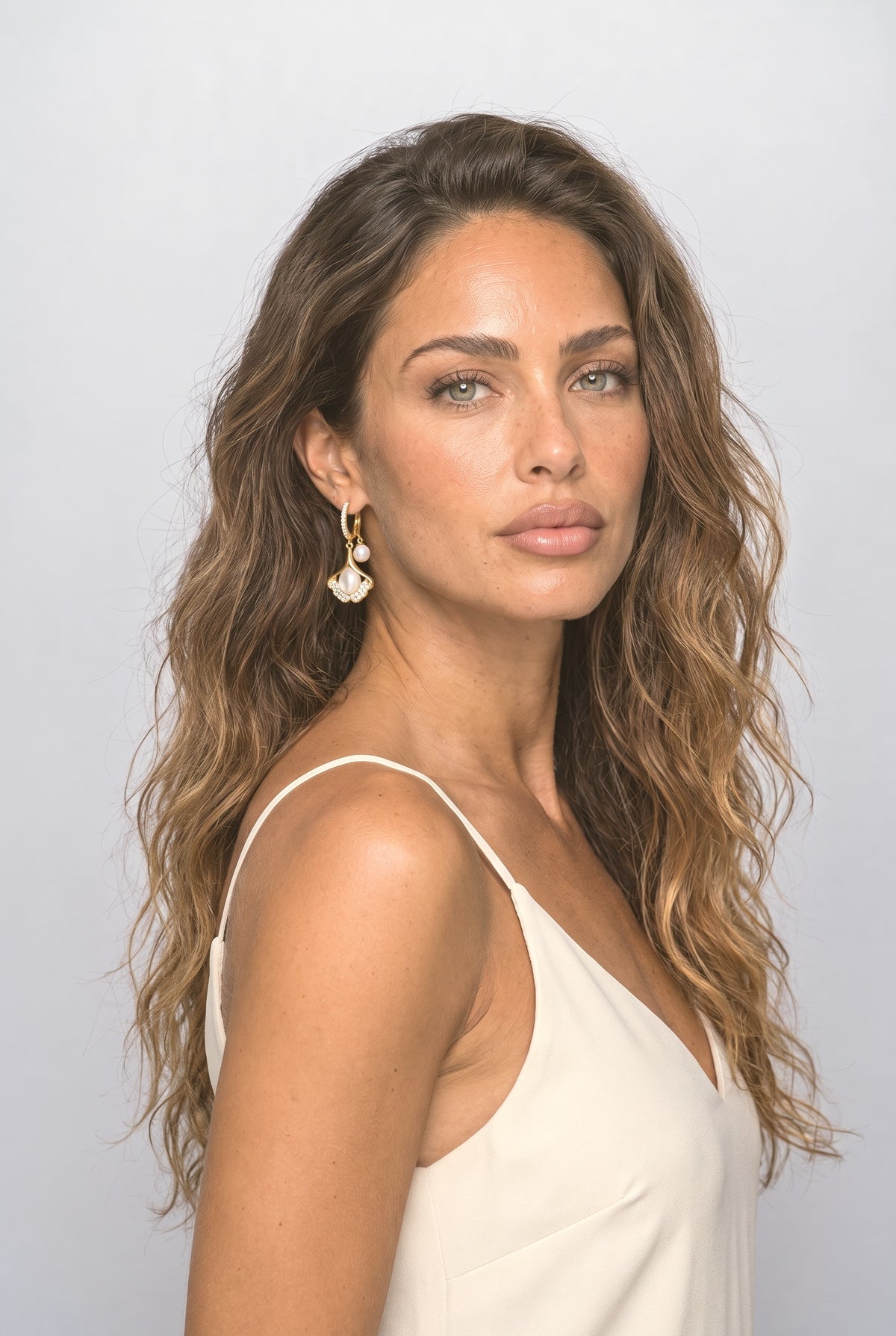 Drop Earrings, worn, shown to scale