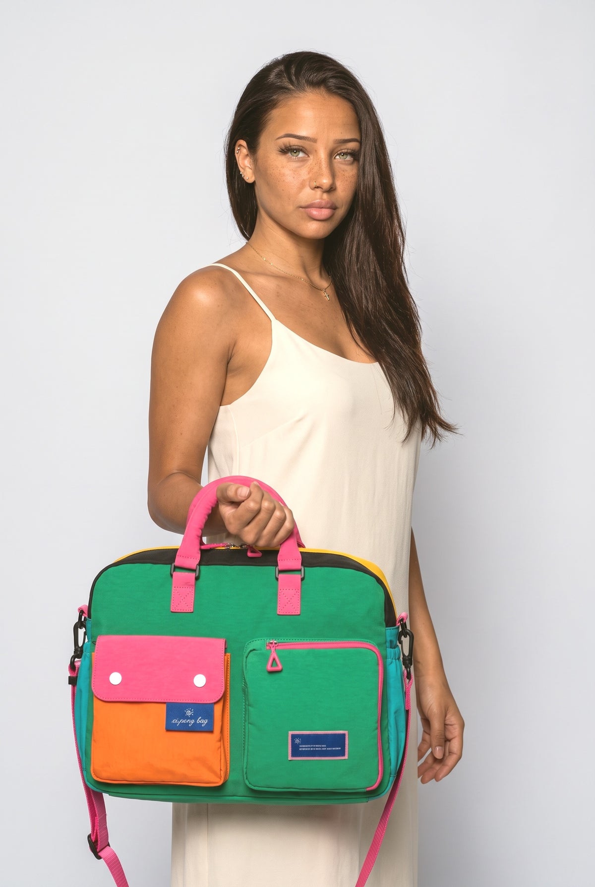 Colorblock Tote Bag, worn, shown to scale