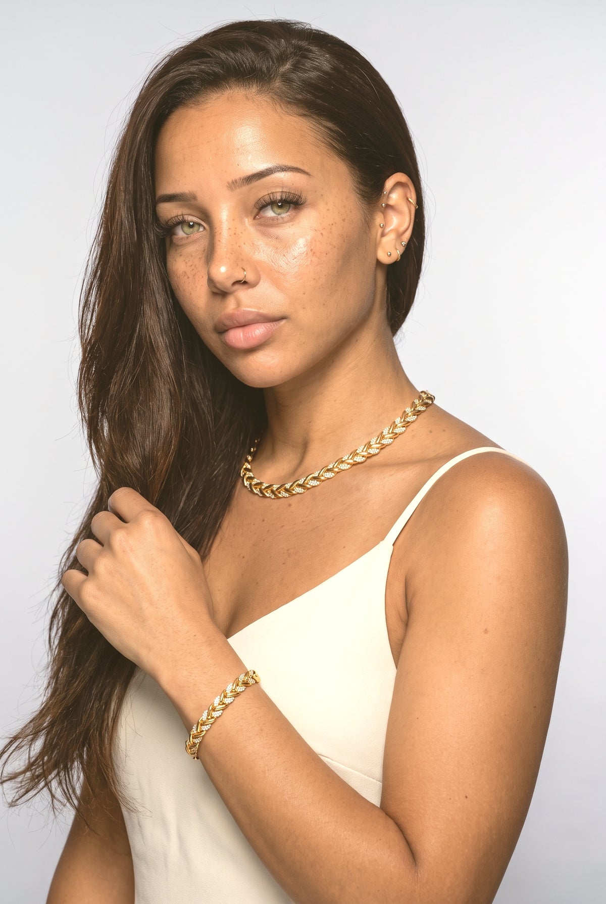 Necklace, worn, shown to scale