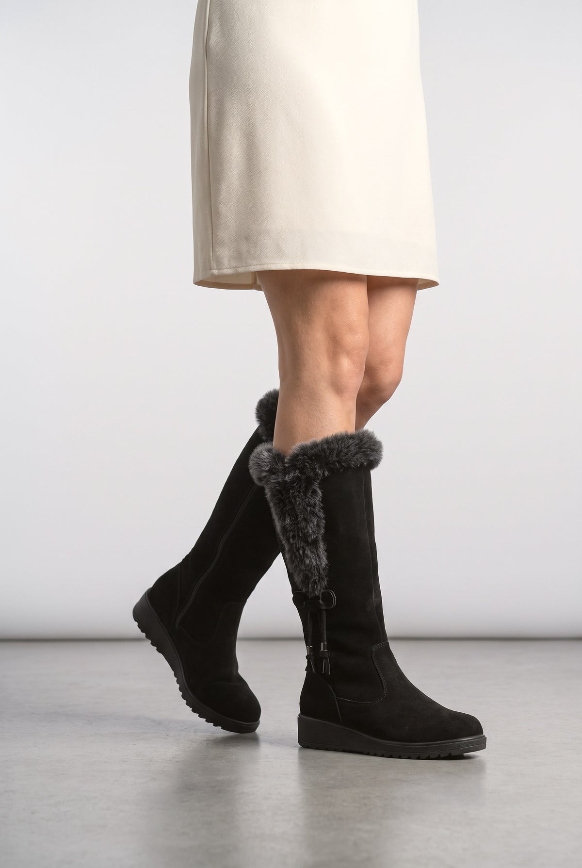 Black Women's Boots, worn, shown to scale