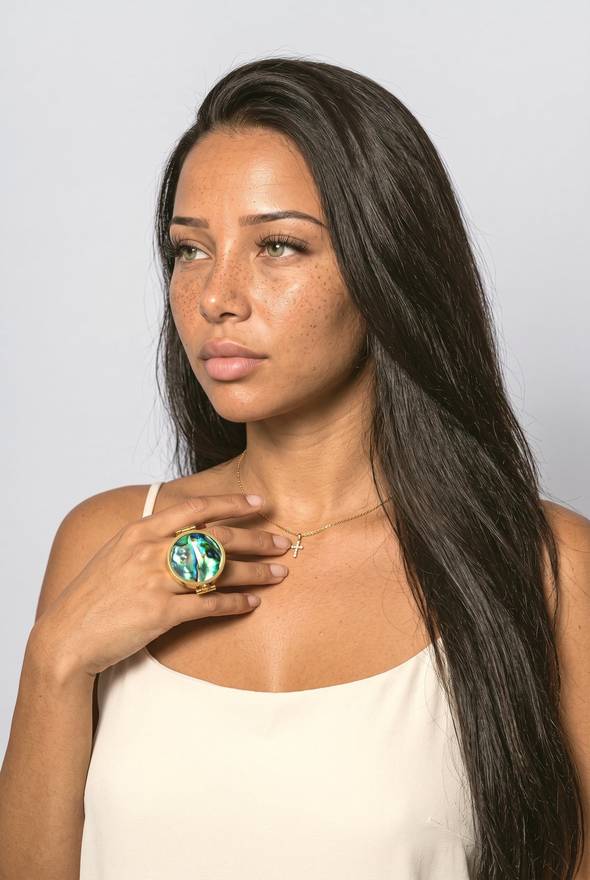 Stackable Rings, worn, shown to scale