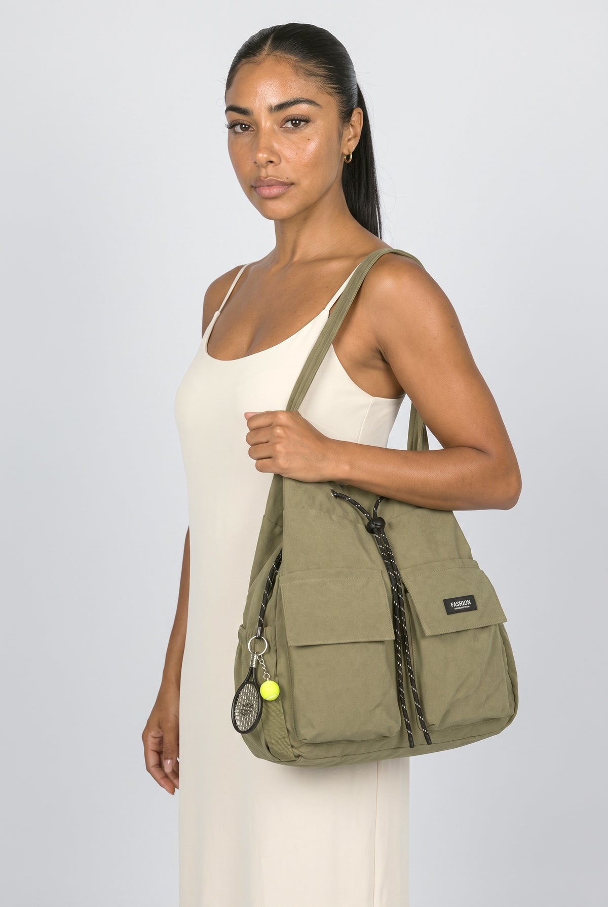Tote Bag, worn, shown to scale