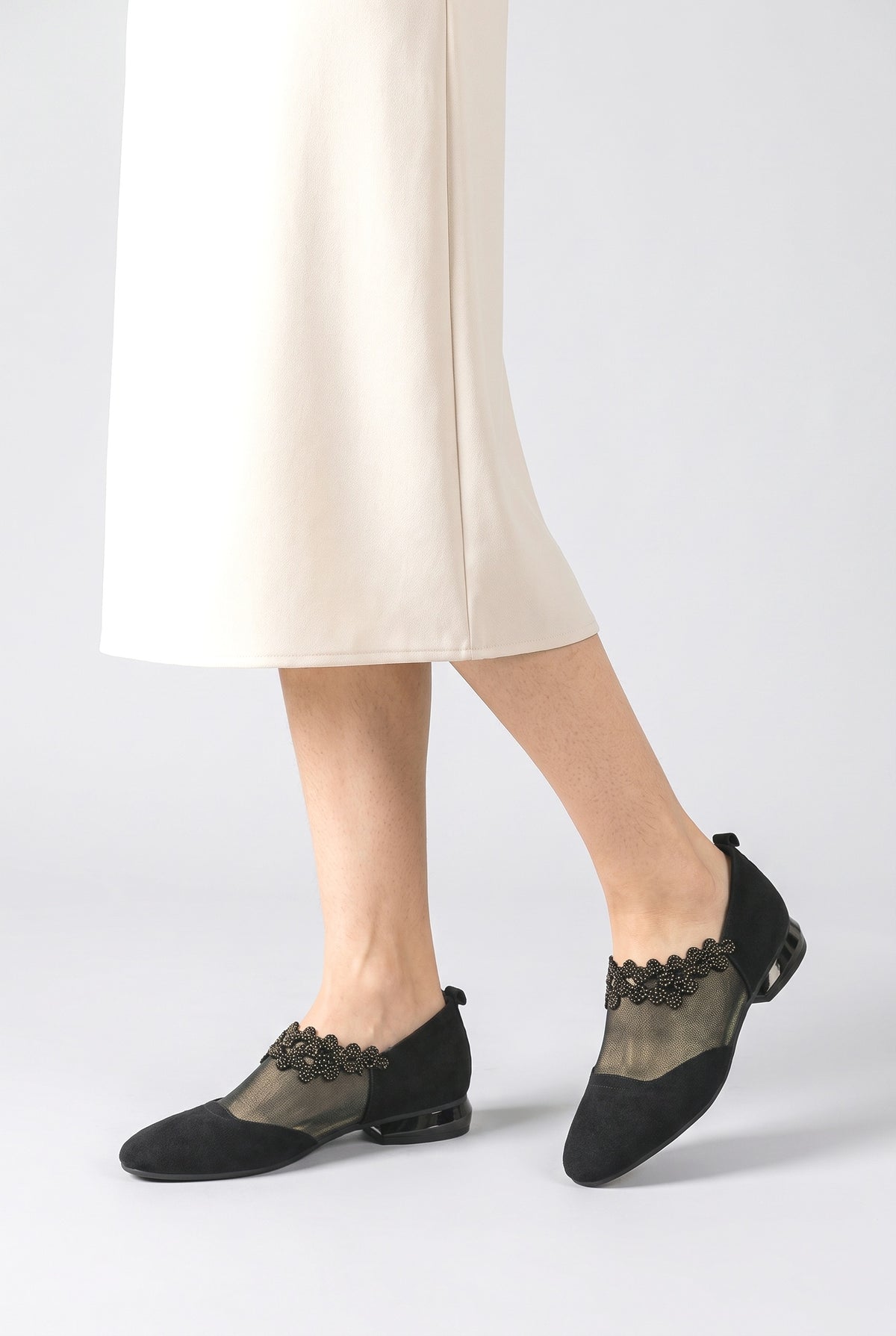 Black Beaded Casual Shoes Women, worn, shown to scale
