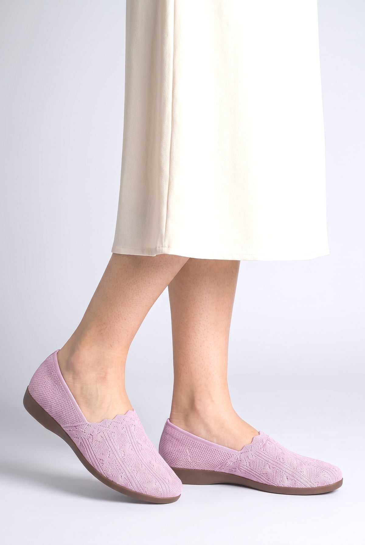 Pink Ballet Flats, worn, shown to scale