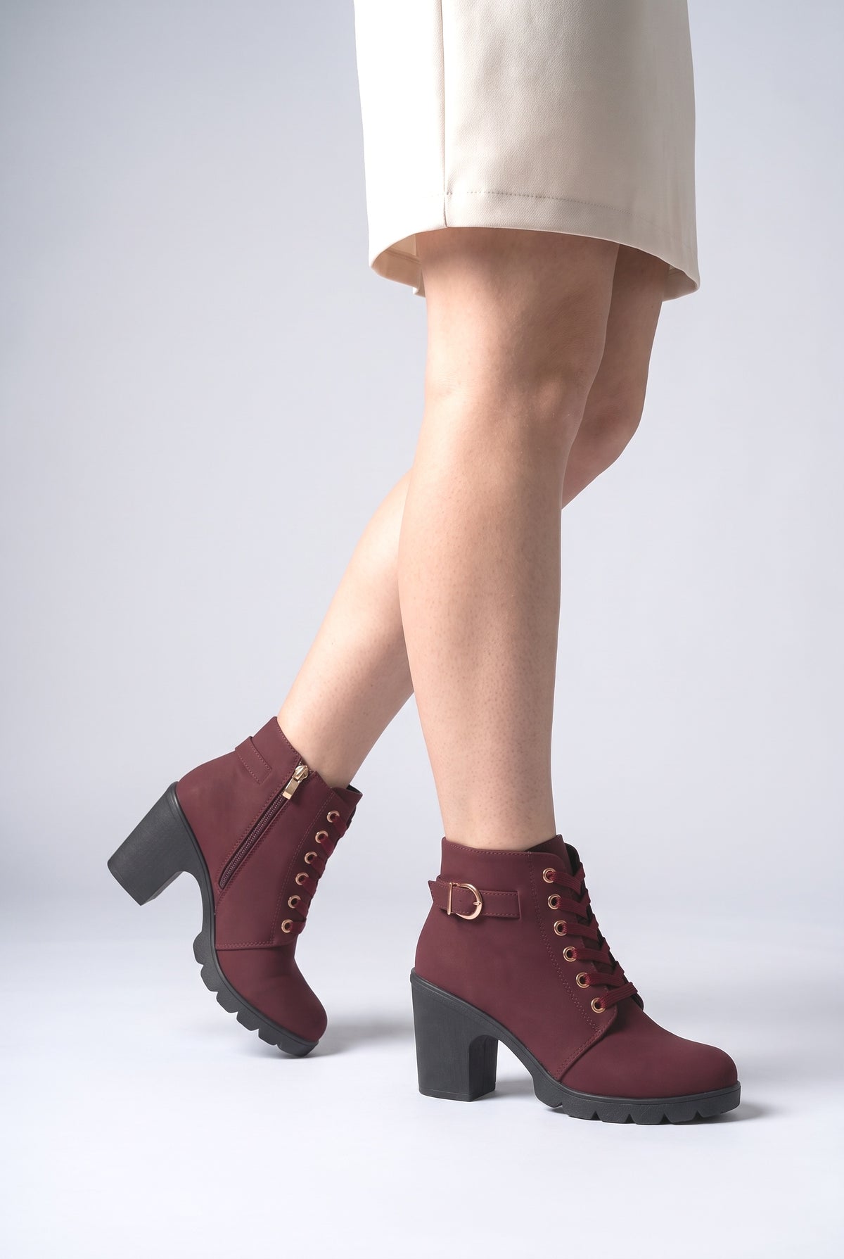 Lace Ankle Boots, worn, shown to scale