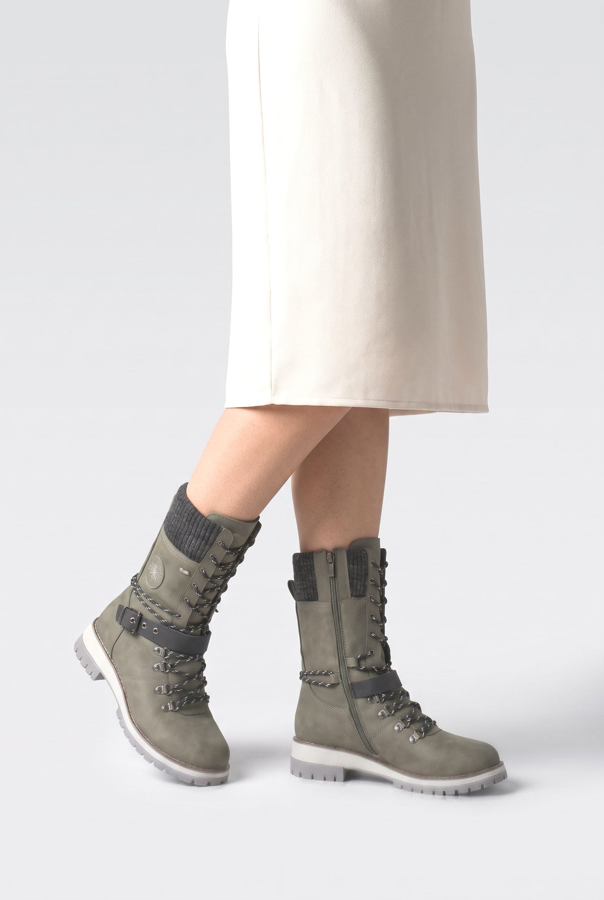 Knit Women's Boots, worn, shown to scale
