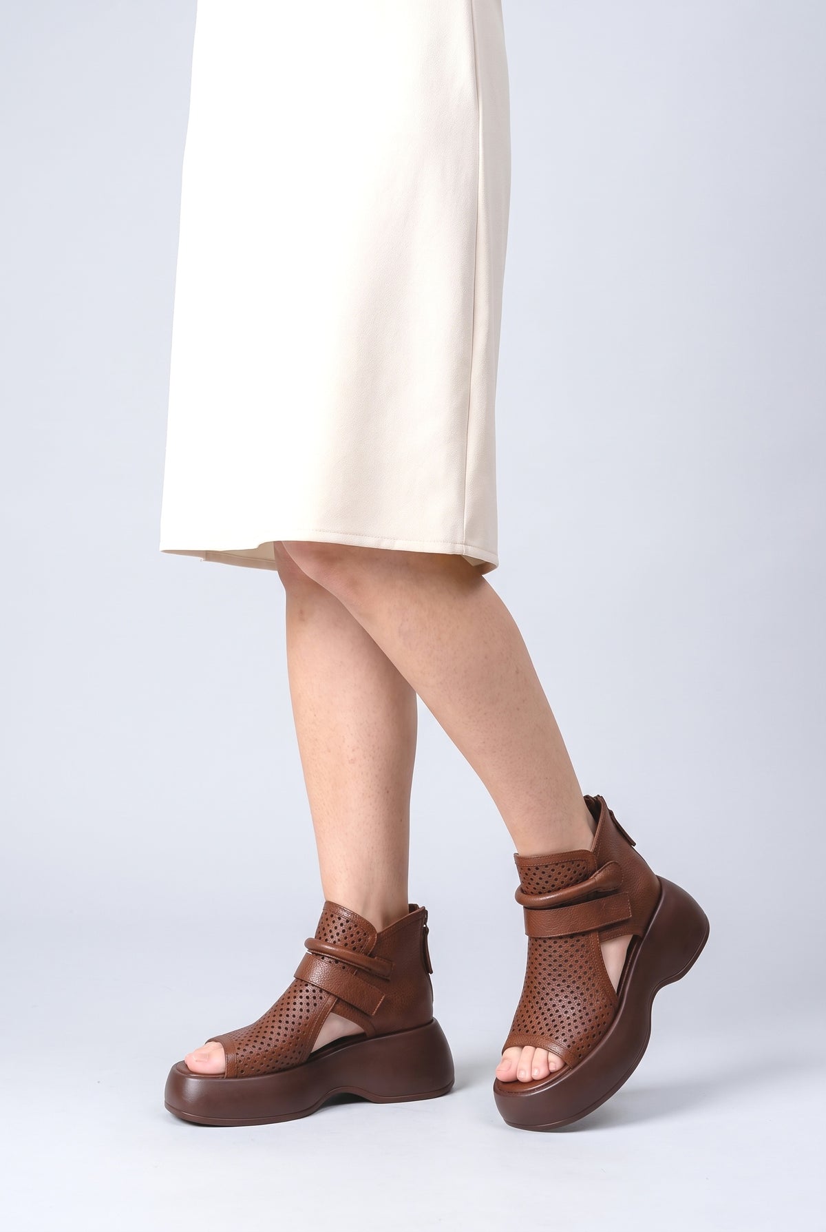 Cutout Platform Sandals, worn, shown to scale