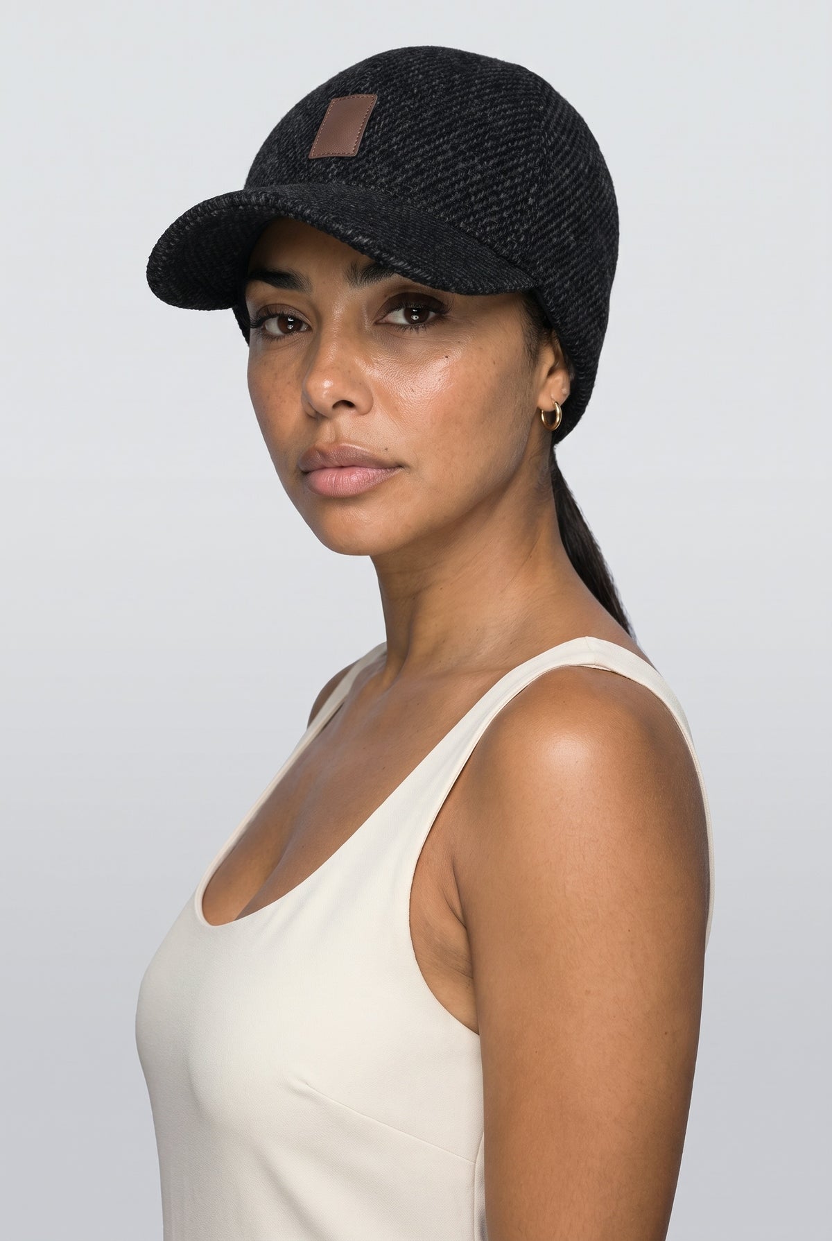 Beanie, worn, shown to scale