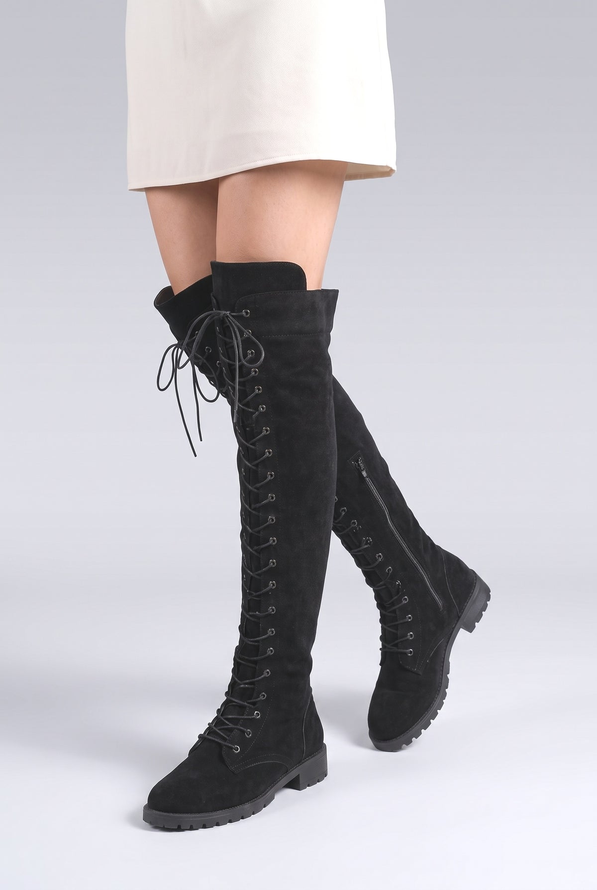Lace Over the Knee Boots, worn, shown to scale