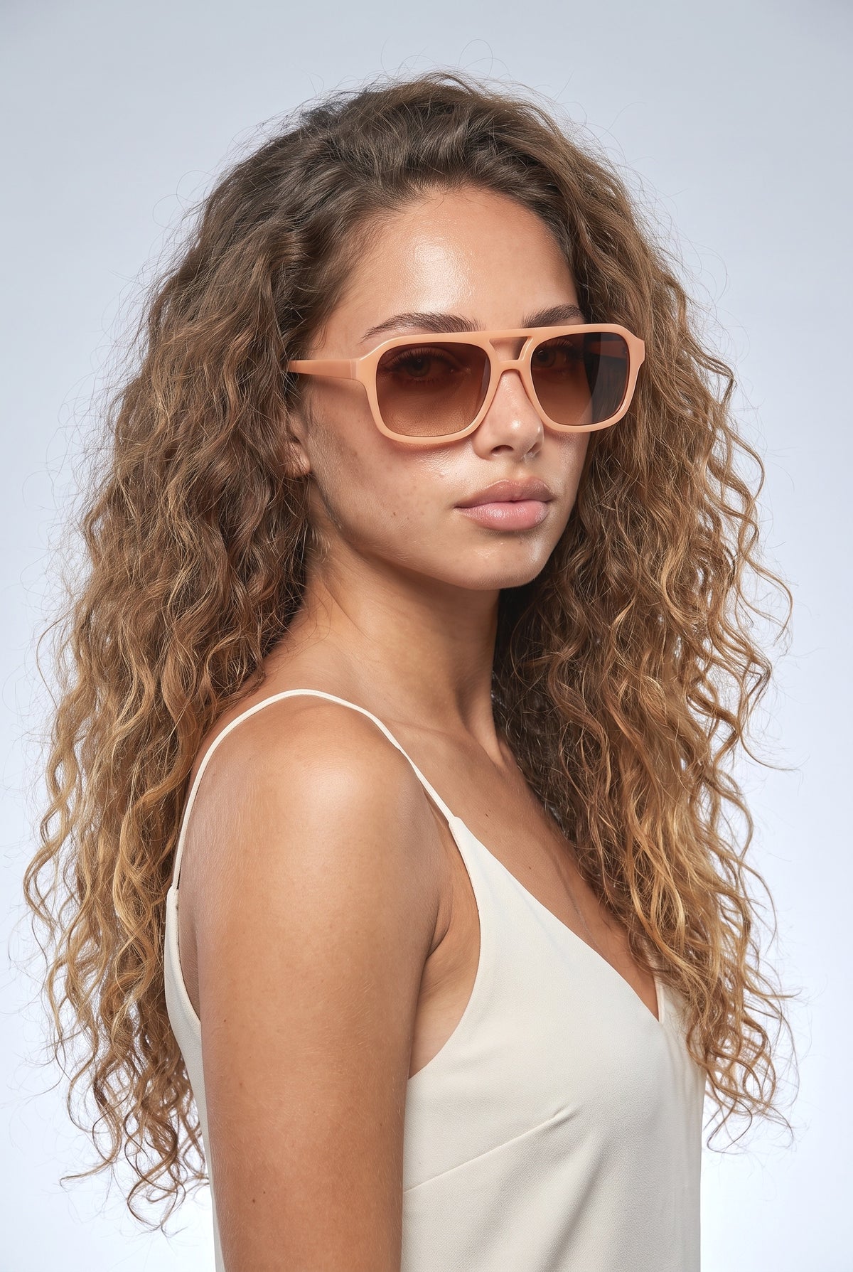And Simple Double-Beam Large Frame Sunshade Sunglasses, worn, shown to scale