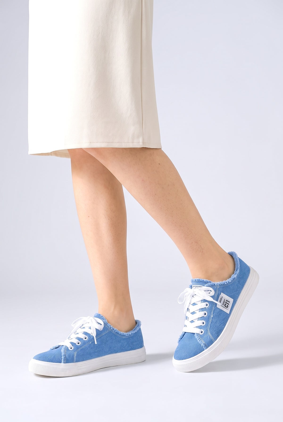 Denim Chunky Sneakers, worn, shown to scale