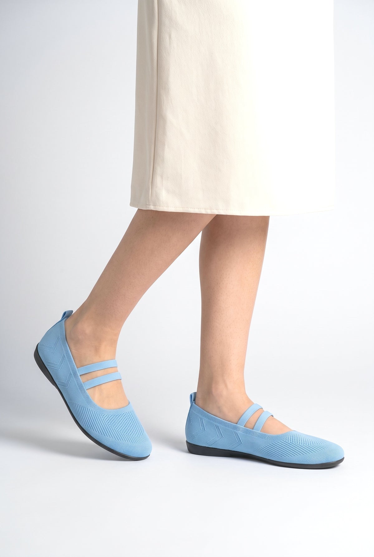 Knit Ballet Flats, worn, shown to scale