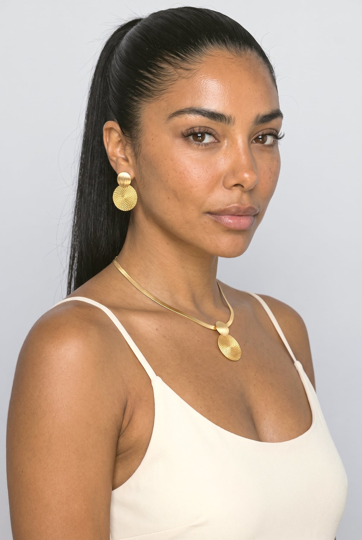 Necklace, worn, shown to scale